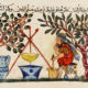 Arzt unter einem Olivenbaum sitzend bereitet ein Elixier zu. Aus einer arab. Übersetz. der 'Materia Medica'.